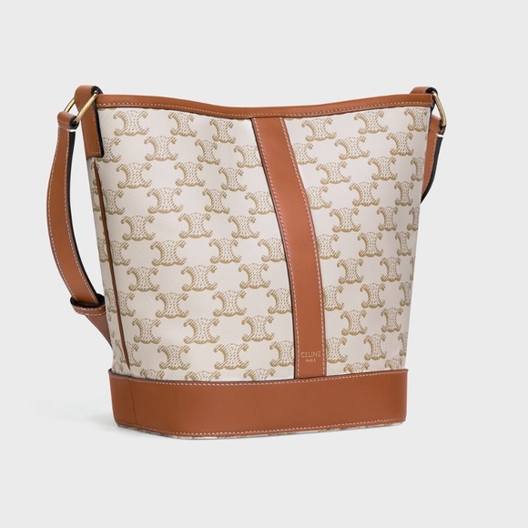 CELINE Triomphe Canvas Bucket Shoulder Bag Winter White - Picture 1 of 9